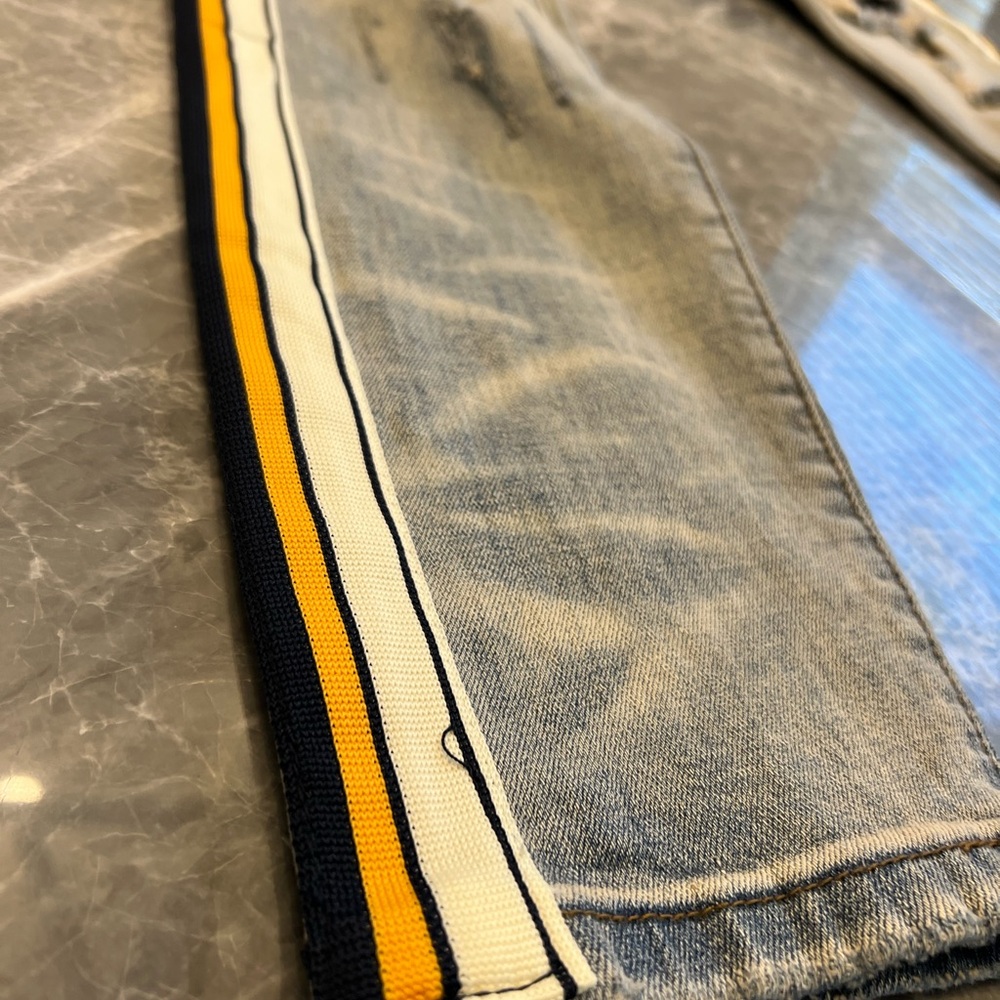 Blue Jeans with Yellow Stripe and Sporty Design
